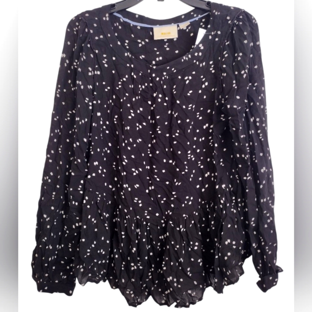 Maeve Anthropologie Cheyenne Black And White Confetti Print Peplum Blouse Small